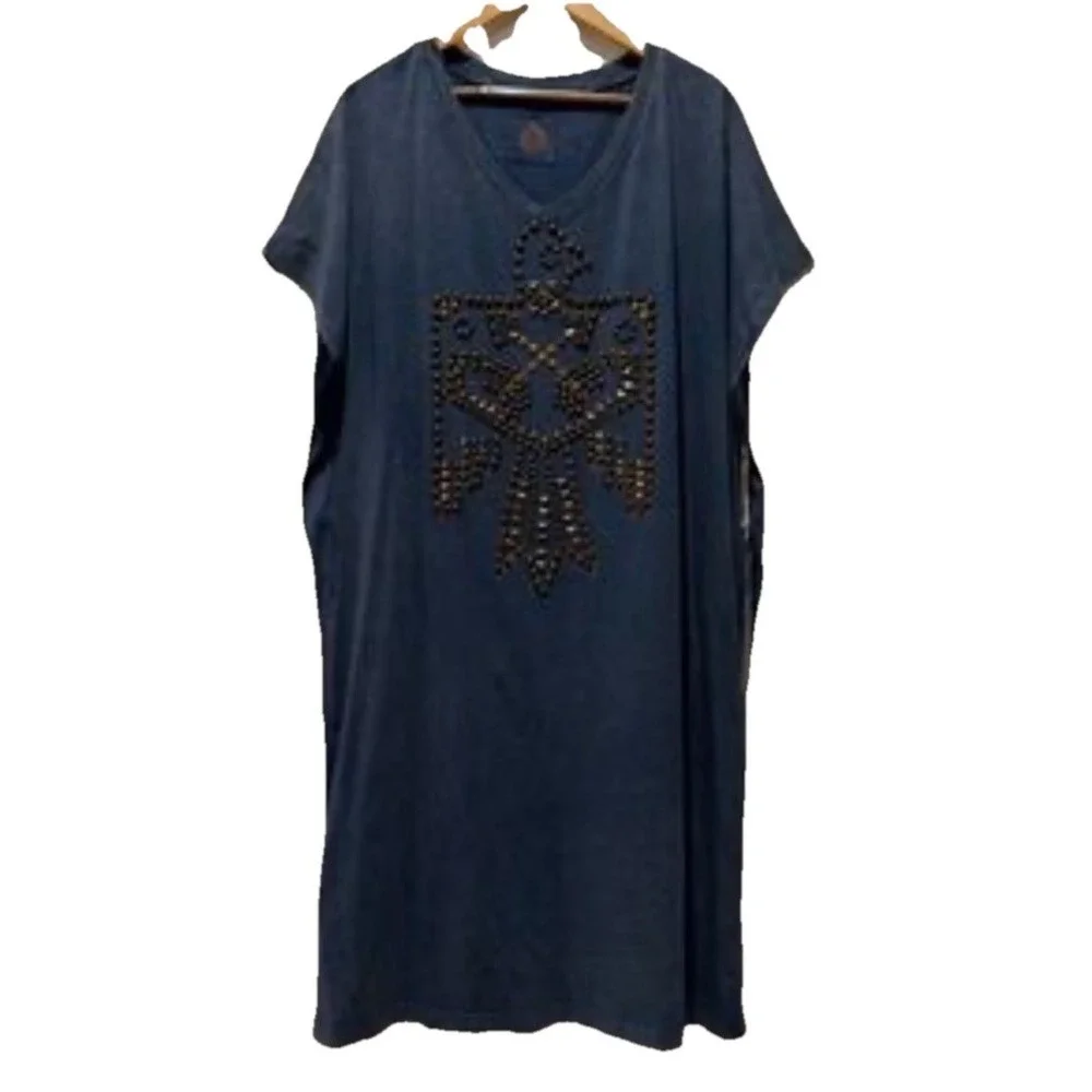 New Double D Ranch Top Thunderbird Long Studded Western Boho Side Slit Tunic S M - Picture 2 of 8